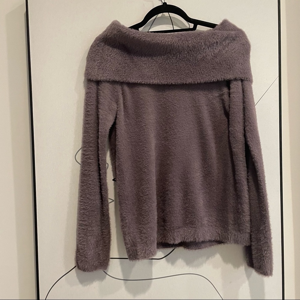 Off-the-shoulder Fuzzy Purple Sweater